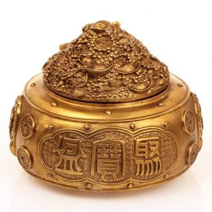 宝存钱罐储蓄罐铜工艺品家居装 聚缘阁黄铜聚宝盆摆件大号开盖元 饰