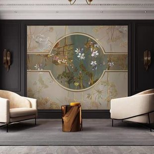 花鸟屏风壁纸复古国风墙纸卧室客厅电视背景无缝墙布 3d轻奢新中式
