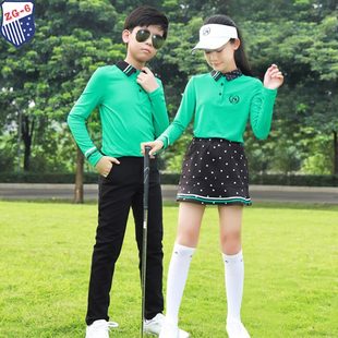 翻领网球裙防走光短裙 ZG6高尔夫服装 女童装 球服套装 绿色儿童长袖