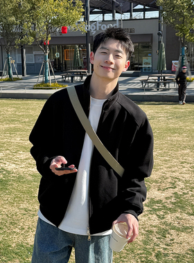 420g重磅黑色短款立领卫衣开衫男春秋季2025新款上衣外套休闲宽松