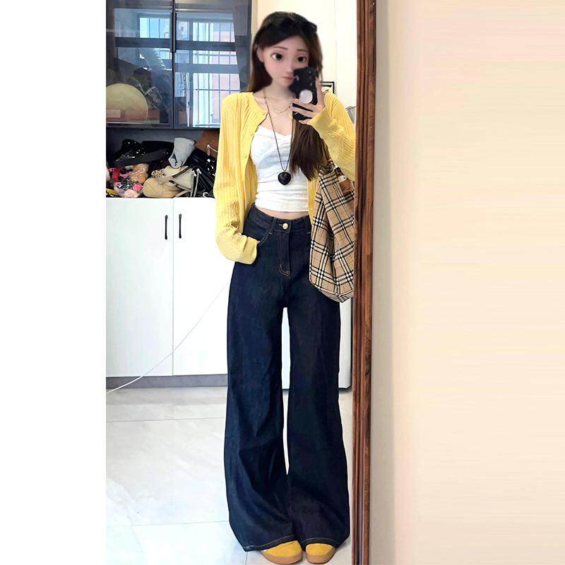 春秋阔腿裤女2024新款秋冬款小个子胖mm大码高腰宽松慵懒风牛仔裤