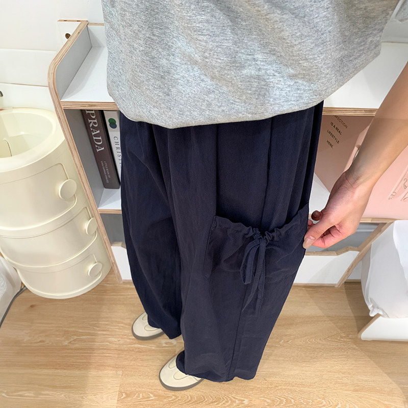 工装裤女款2025新款夏季薄款飘带胖mm大码显瘦宽松慵懒风阔腿裤