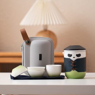 陶瓷家用泡茶杯 网红熊猫文创礼品女生户外便携收纳包旅行茶具套装