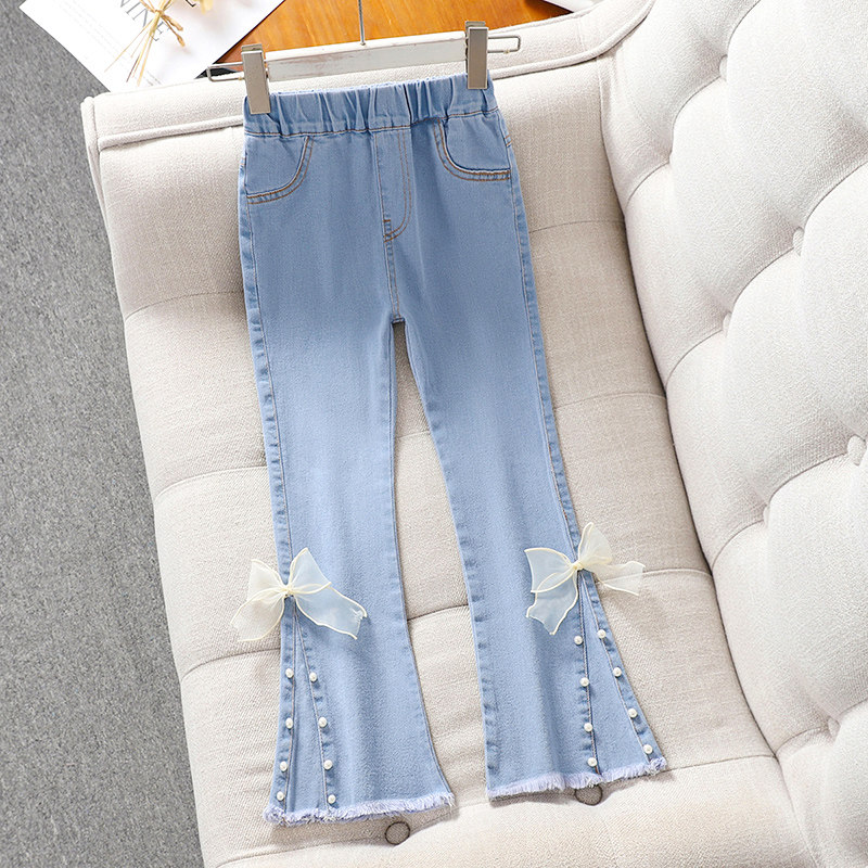 女童牛仔裤春夏2025新款夏季儿童微喇叭裤子大童洋派女孩喇叭裤薄