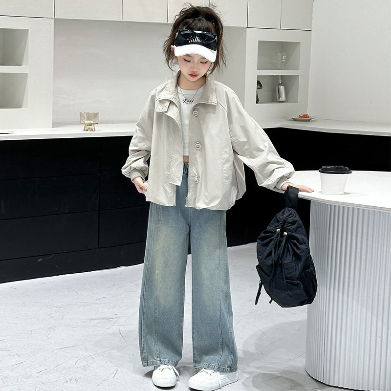 女童春秋外套2025新款女大童春装休闲 上衣儿童秋季冲锋衣牛仔裤