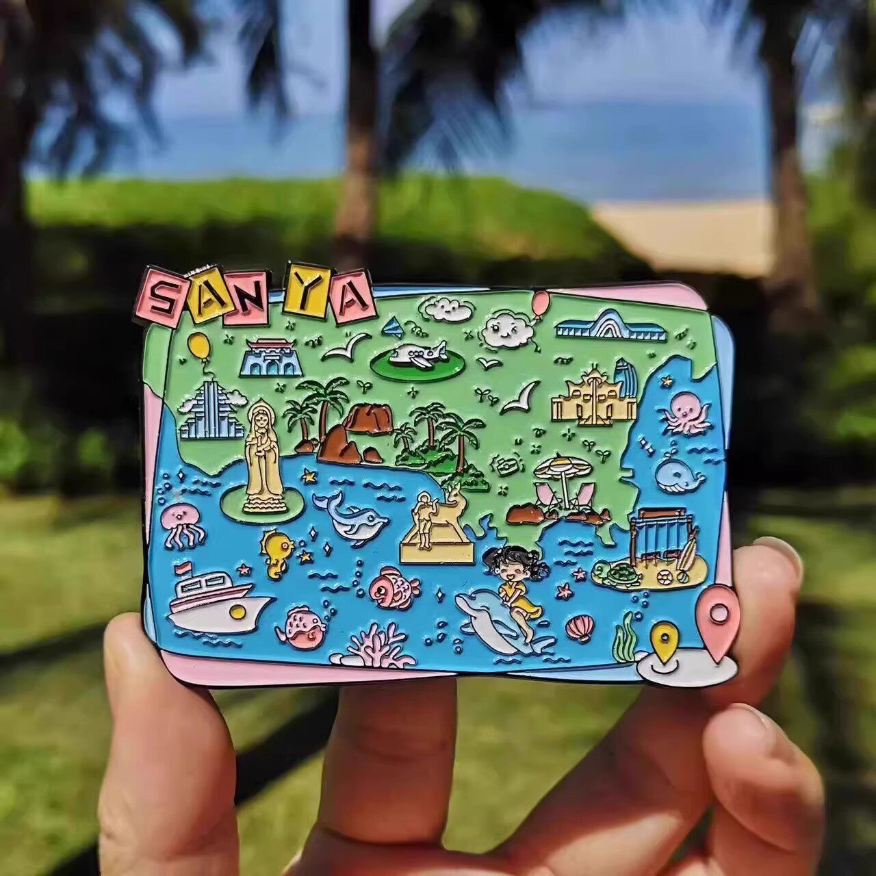 海南文创三亚的一天景点打卡地图金属磁吸冰箱贴创意装饰旅游礼物