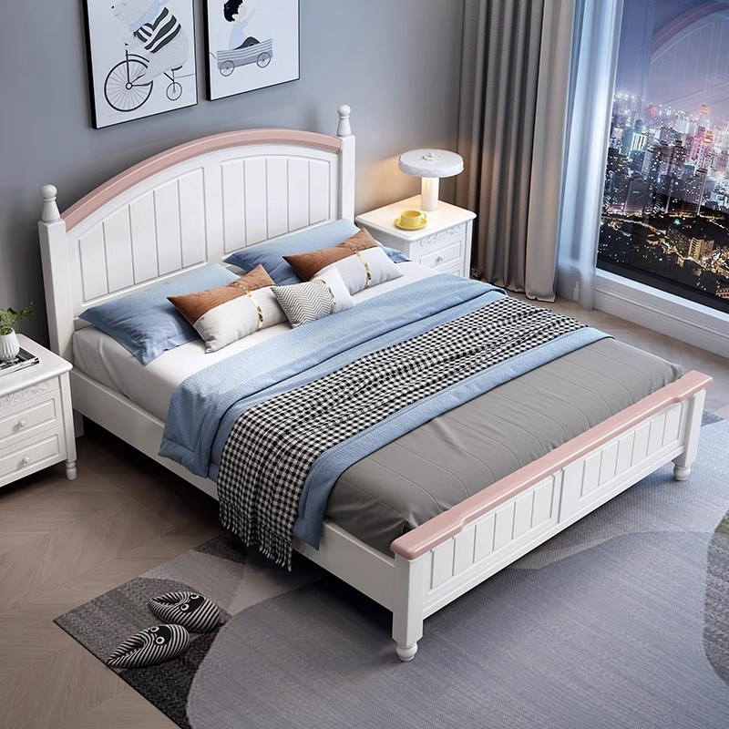 美式白色实木床1.8米1.5米1A.2米双人单人现代简约经济型储物大床