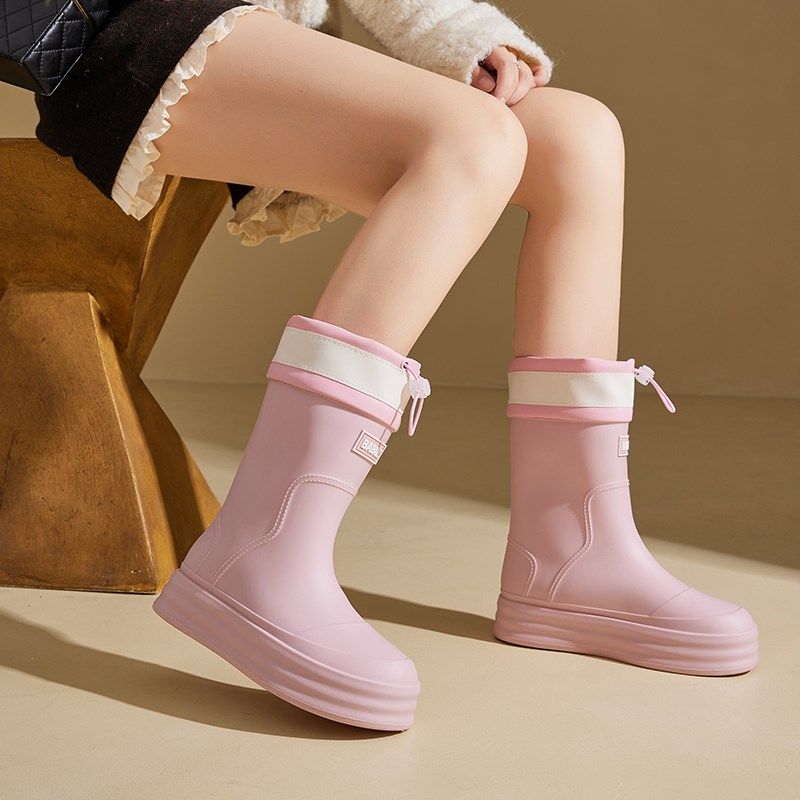 雨鞋女款2024新款大童成w人时尚加绒防水雨靴户外水靴防滑水鞋胶