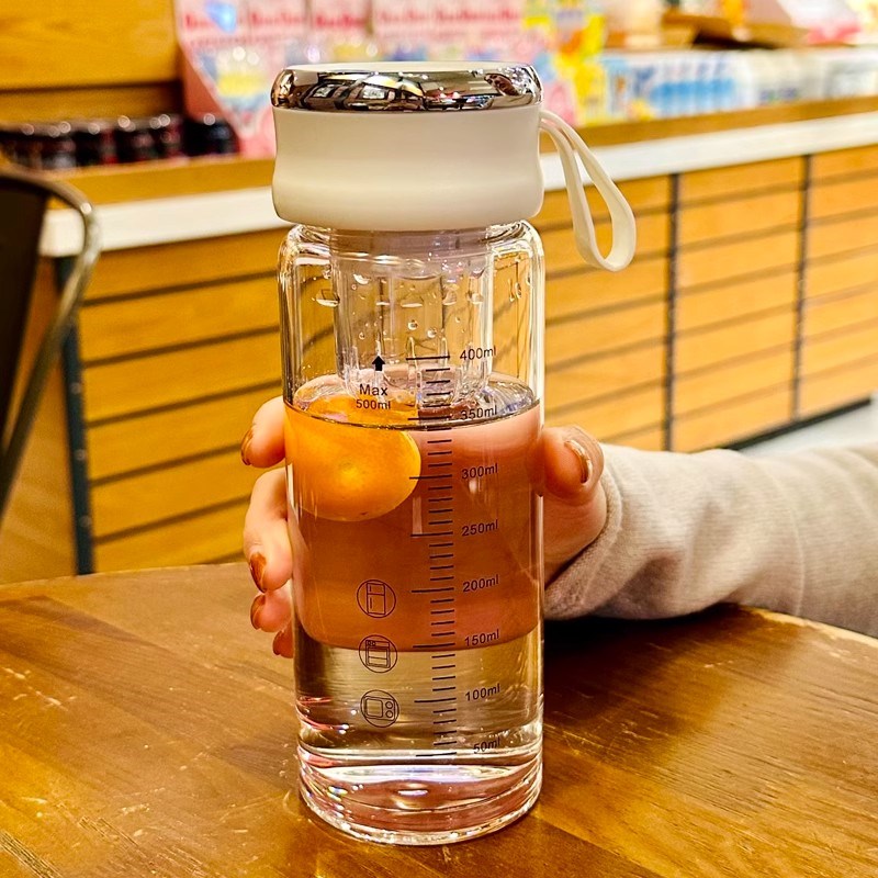 刻度玻璃杯女高颜值耐热水杯茶水分离泡茶杯O牛奶杯豆浆杯车载杯