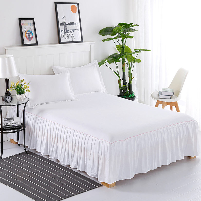 白色床罩床裙式单件防滑荷叶边全棉床单1.8Kx2x2.2m床套保护套