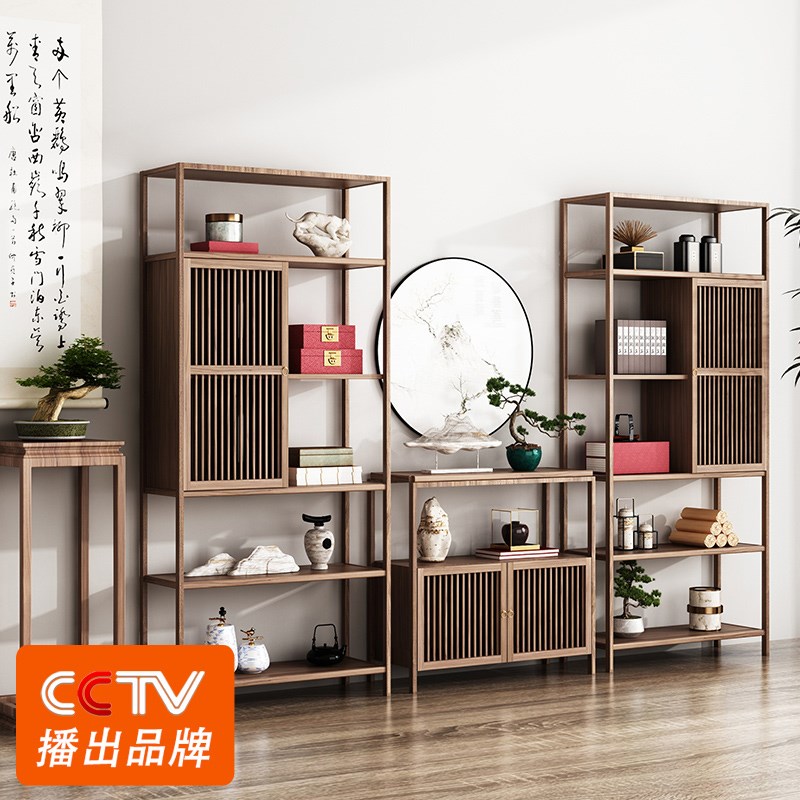 新中式禅意博古架落地实木书架组合隔断展示柜置物架书柜