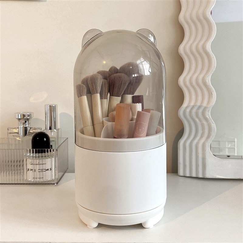旋转化妆刷筒带盖防尘笔筒桌面化妆品眼影收纳筒刷子桶口红收纳盒