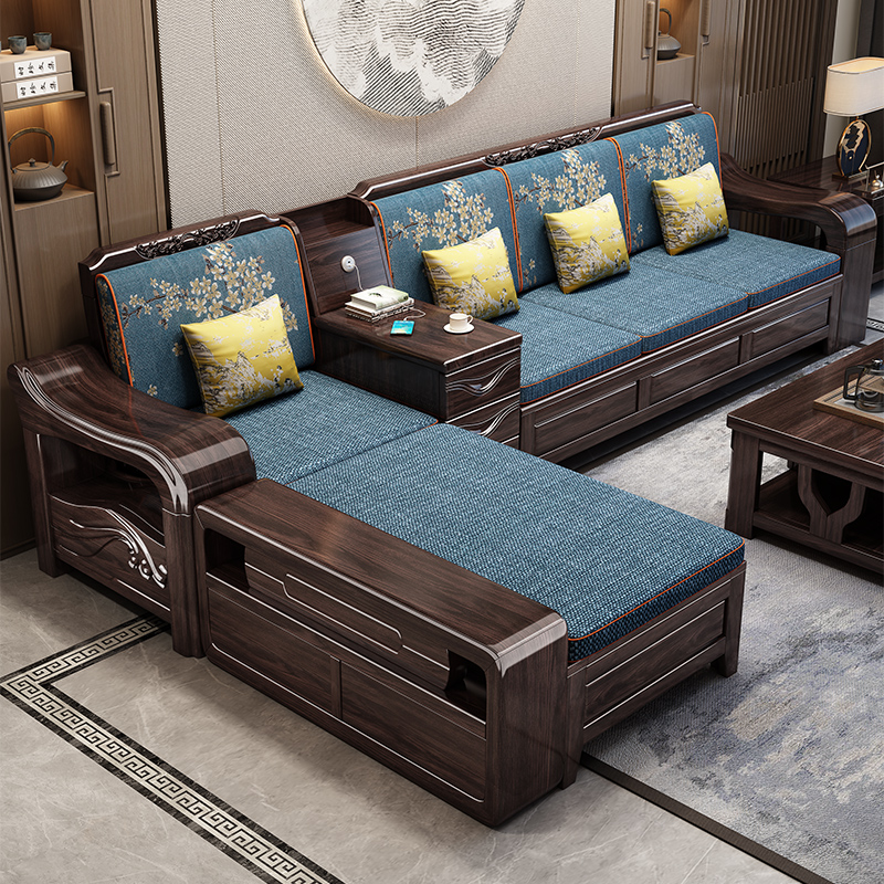 紫金檀木实木沙发新中式现代简约沙发客厅全实木小户型储物木沙发