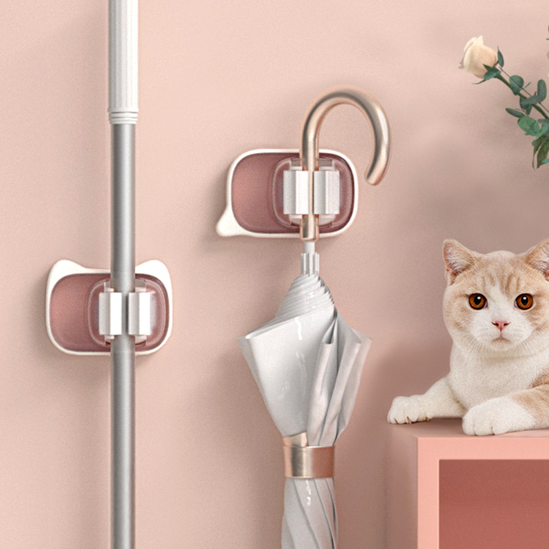 拖把挂钩免打孔壁挂卫生间创意粘钩雨伞扫把夹拖布挂架固定架卡扣