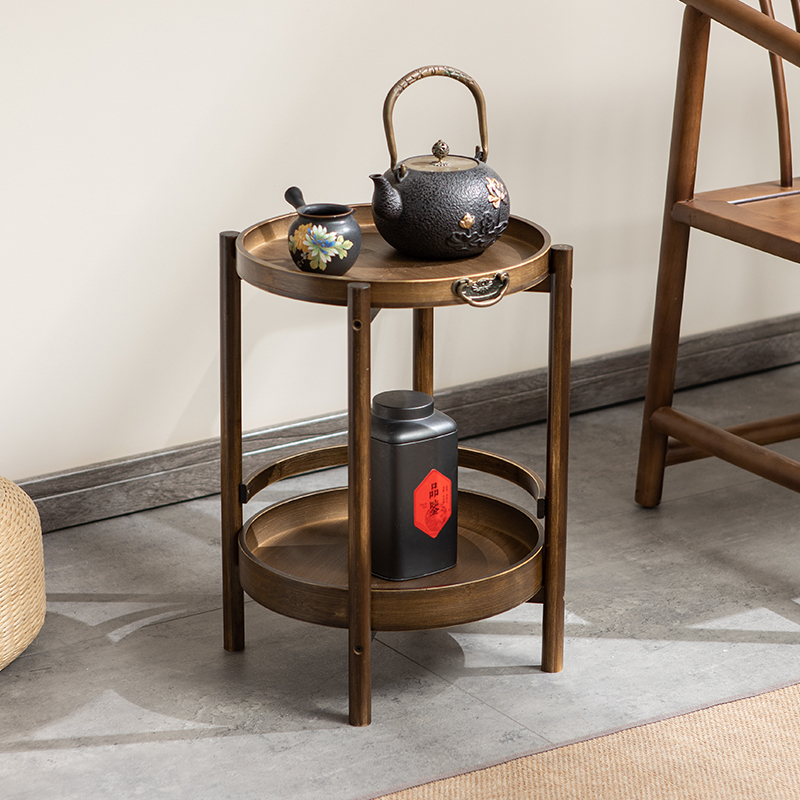 沙发边几角几小桌子小茶几圆形桌迷你实木客厅电视边柜花架置物架