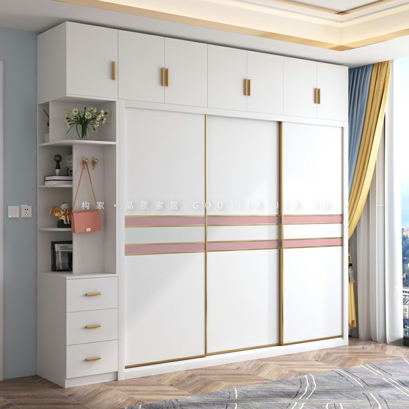 简约现代推拉门衣柜滑移门白色大衣橱家用卧室小户型衣柜组合柜子
