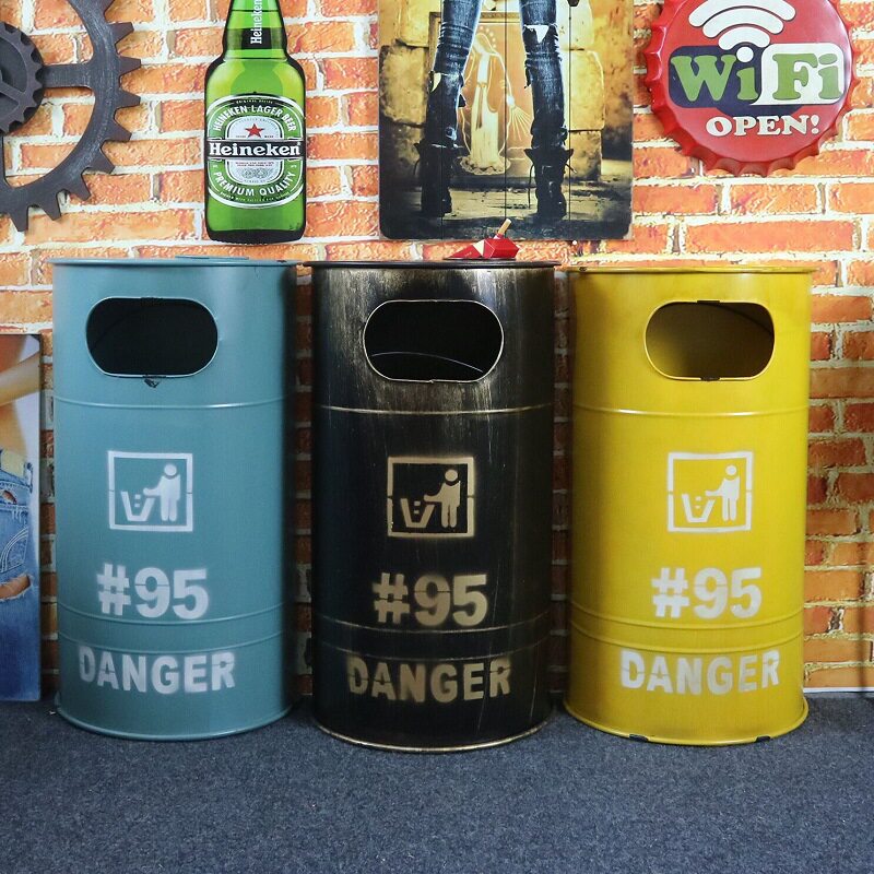 美式复古铁艺半圆垃圾桶做旧工业风创意酒吧网咖摆件摆设装饰品