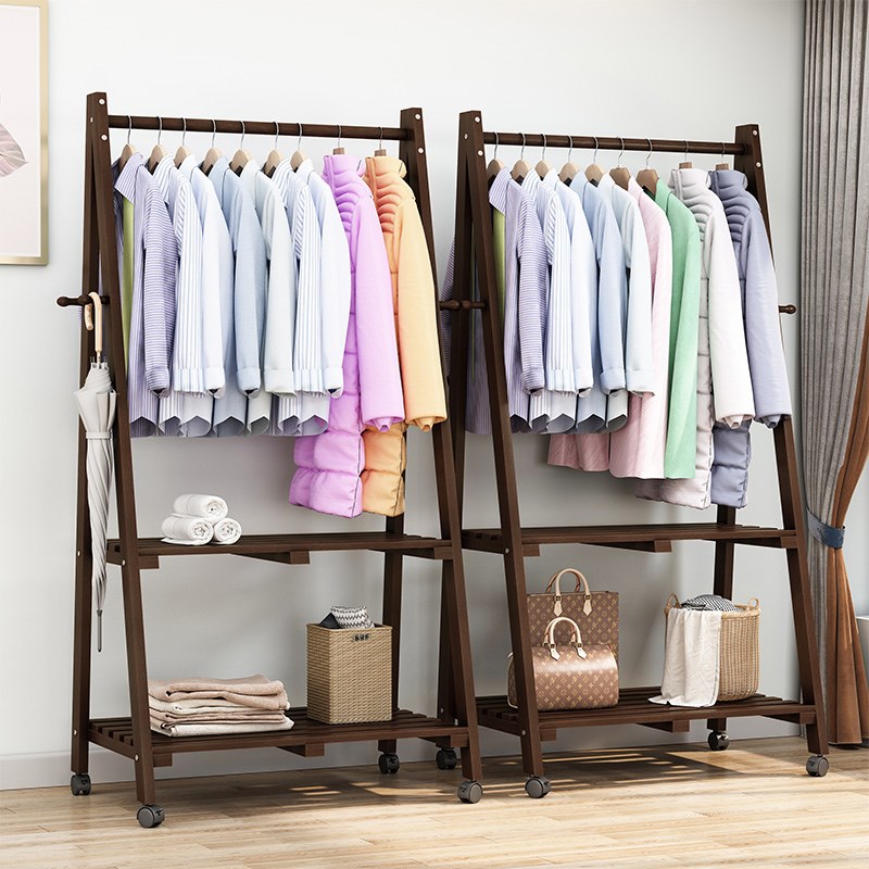 可移动落地楠竹衣帽架室内实木置物衣服柜卧室更衣晒被晾壁挂衣架