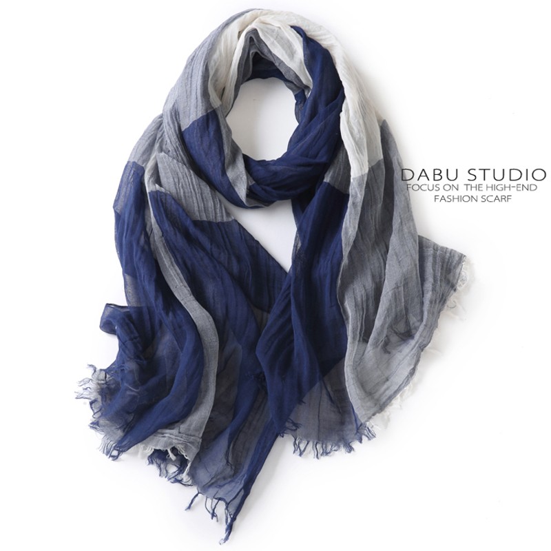 日系棉麻格子蓝色绿色白色棉麻韩版文艺围巾男女披肩春夏秋季丝巾