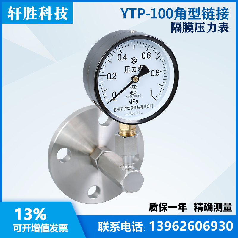 YTP-100  不锈钢法兰式隔膜压力表 水平安装 角行连接隔膜压力表