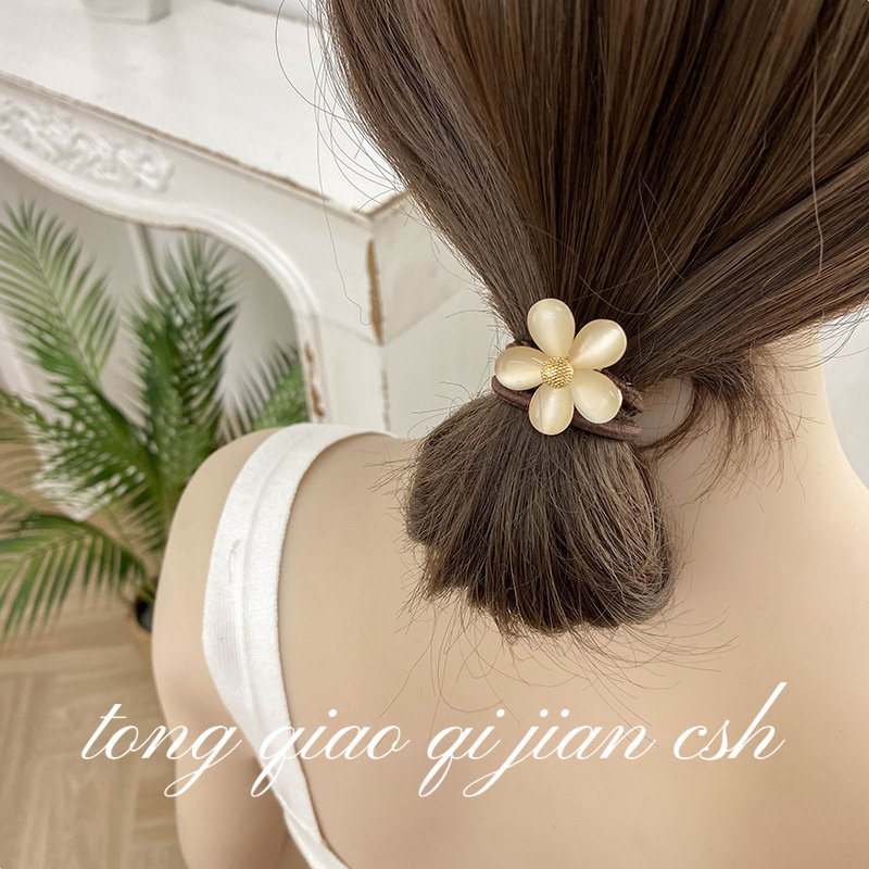 日系猫眼石头绳女秋季水晶花朵发绳蝴蝶结发圈网红复古头饰橡皮筋