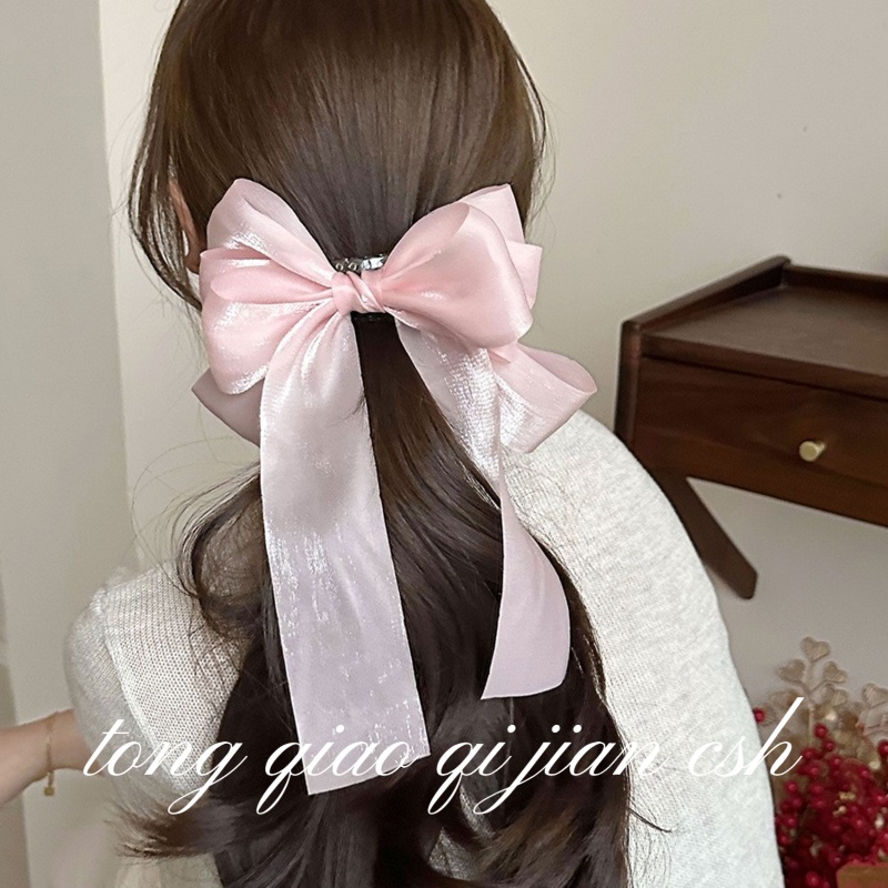 珠光网纱奶油色蝴蝶结飘带弹簧夹