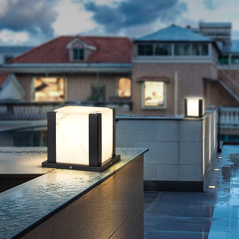 现代仿云石围墙灯别墅门口柱子灯花园庭院不锈钢接电款柱头灯