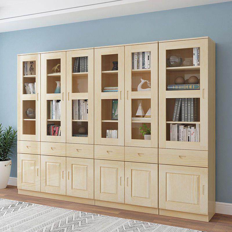 松木书柜全实木两门三门书柜组合带玻璃门简约现代儿童收纳书橱柜