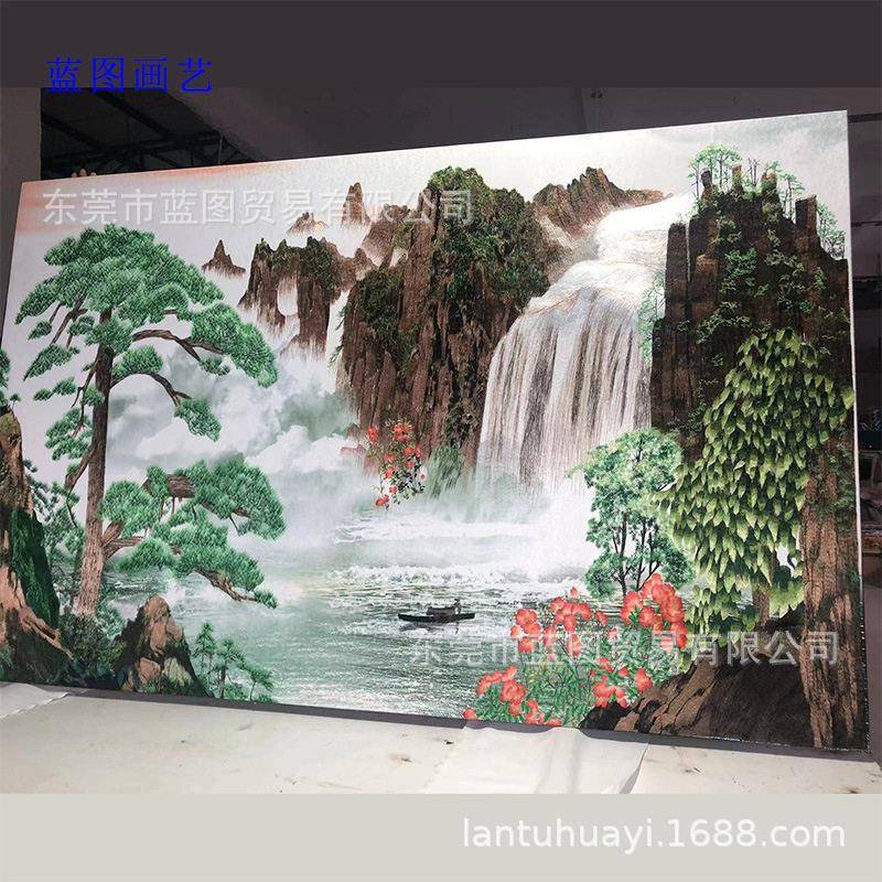 大幅风景山水画写实照片双面刺绣苏绣中堂玄关画屏风酒店大堂