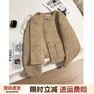 韩系春秋新款卡其色小香风短外套女时尚夹棉气质小个子高级感上衣