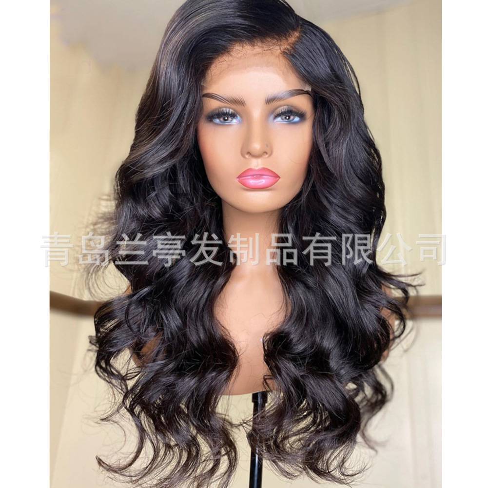 wish新款欧美女士自然前蕾丝波浪长卷发兰亭假发头套厂家现货