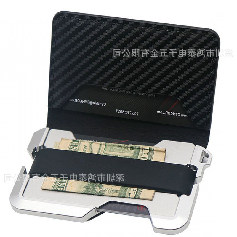跨境专供头层皮铝合金卡夹钱包