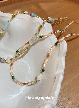 多巴胺珍珠圆柱串珠项链时尚小众