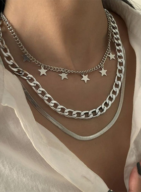 嘻哈朋克多层星星金属项链
