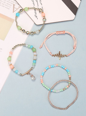 波西米亚风串珠手链心电图水晶吊