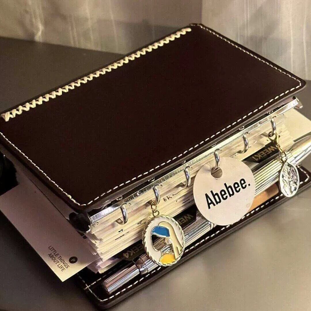 小红书同款深棕色A7双环手账本子