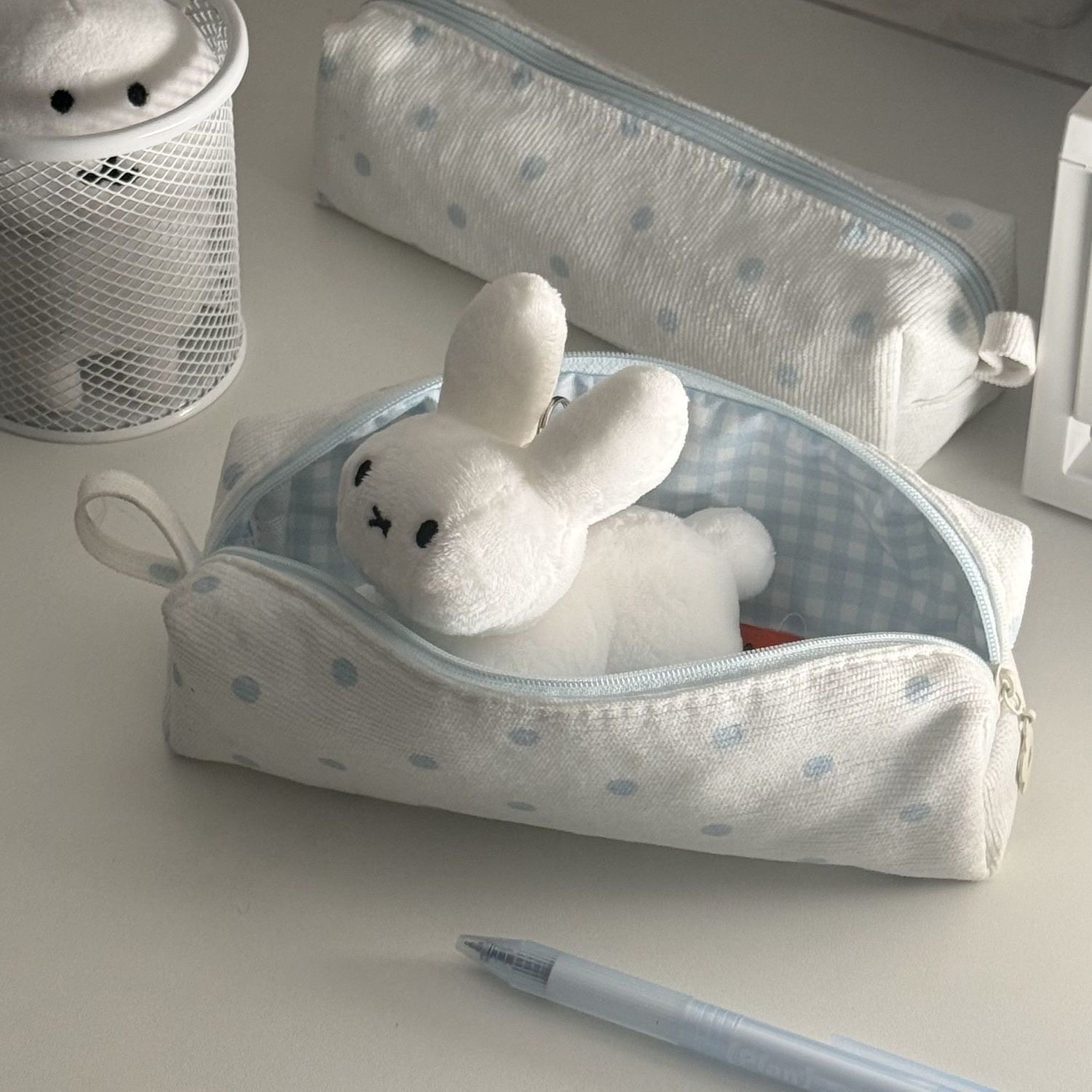 小红书同款蓝色波点奶fufu笔袋学生ins风高颜值便携化妆包文具袋,文具电教/文化用品/商务用品,笔袋,淘宝优惠券,粉丝福利购,淘宝优惠卷