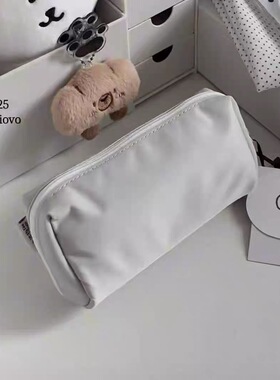 简约灰色奶fufu笔袋学生ins纯色高颜值铅笔盒大容量多隔层文具袋