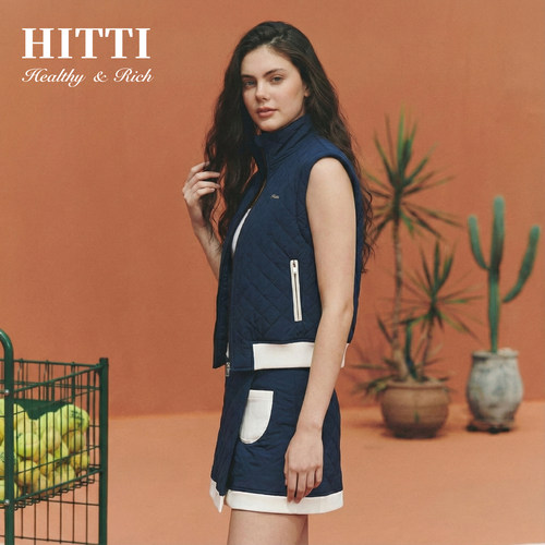 Hitti网格剪裁高领棉服套装