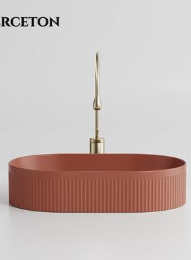 砖红色陶瓷一体洗手盆单盆欧式复古风彩色台上盆阳台艺术洗脸面盆