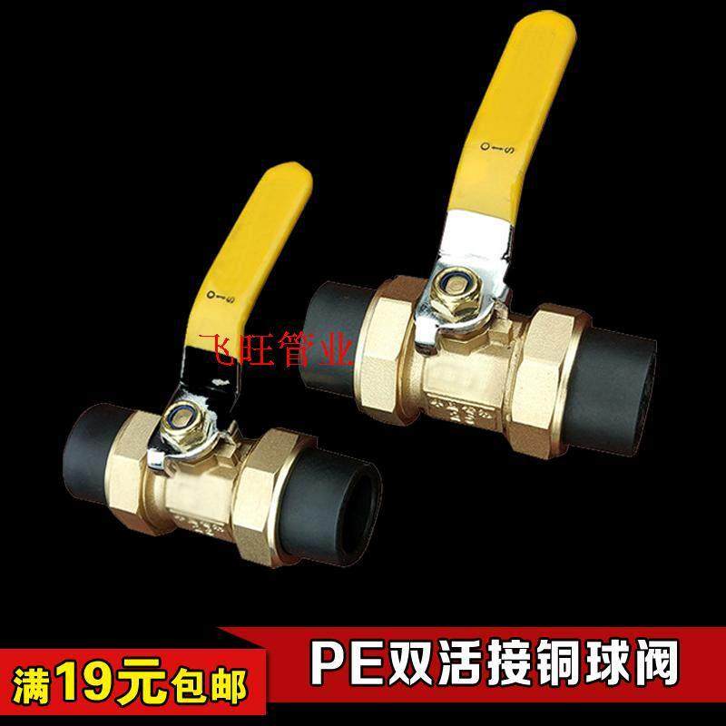 PE自来水管管件配件PE双头活接铜球阀热熔管阀门20 25 32 4分 6分