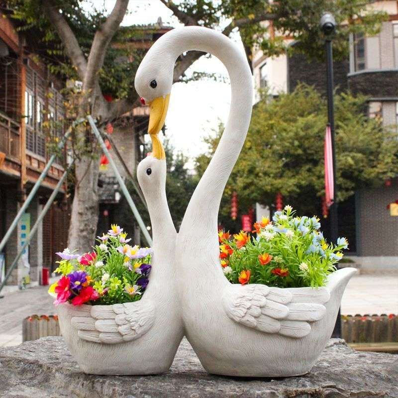 仿真白天鹅花缸户外庭院田园雕塑动物花盆花园布置家居装饰摆件