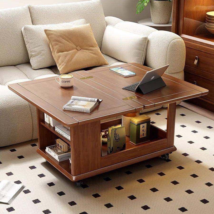 全实木小推车茶几家用折叠移动茶台茶桌小户型客厅多功能沙发边几