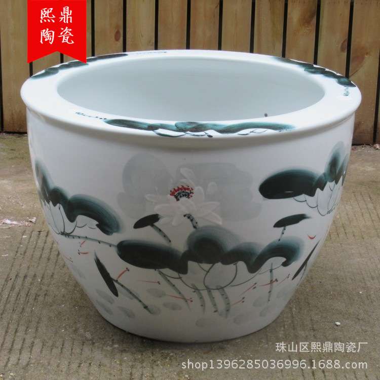 陶瓷鱼缸 手绘荷花大号栽花缸 园林移栽花盆家居装饰陶瓷摆件缸