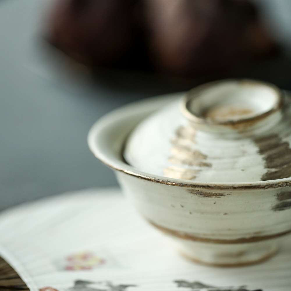晴先生柴烧 粉引小乔盖碗家用泡茶碗手工拉坯自然落灰不烫手茶具