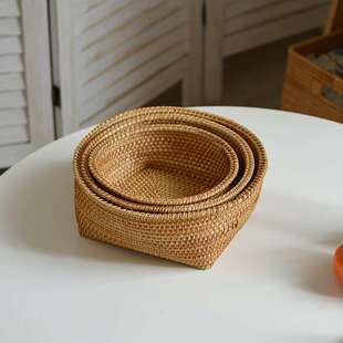 越南秋藤木编织水果篮干果坚果家用 糖果方底果盘高级摆件