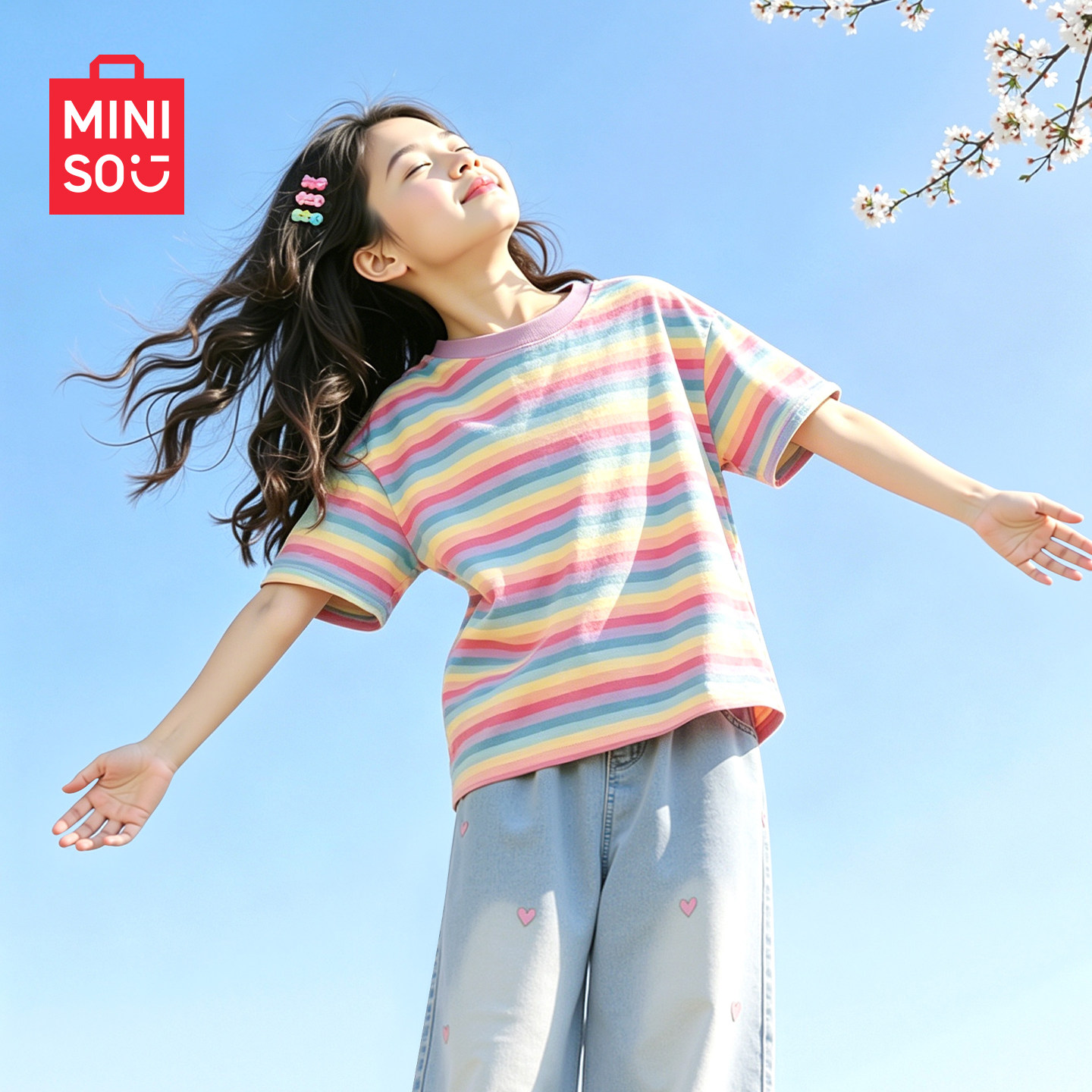 名创优品女童短袖t恤夏季薄款大童上衣新款女孩半袖时尚儿童夏装