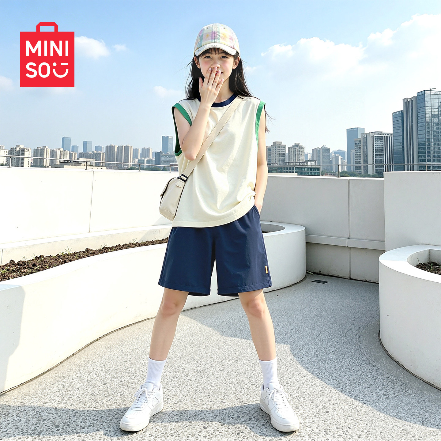 名创优品女童夏套装夏季凉感速干女孩背心时髦洋气运动女大童短裤