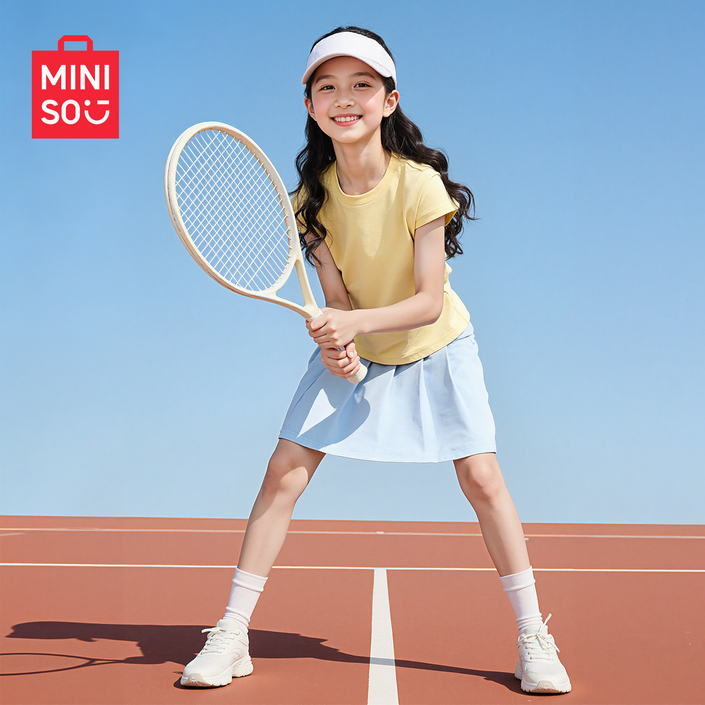 名创优品女童夏套装2026新款抑菌女孩运动t恤休闲时尚小公主裙子C