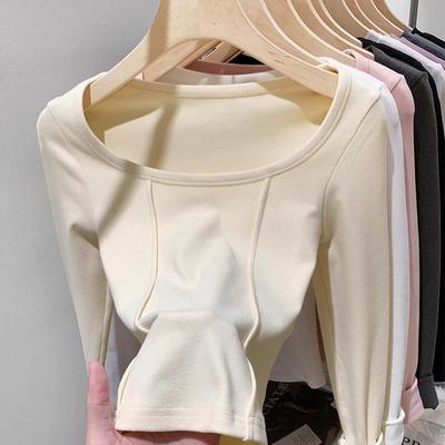 德绒长袖T恤女2025秋冬新款内搭短款打底衫辣妹修身显瘦学生上衣